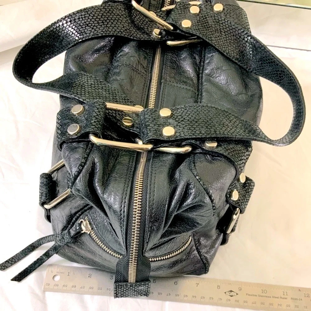 Python Embossed Leather Satchel Shoulder Bag